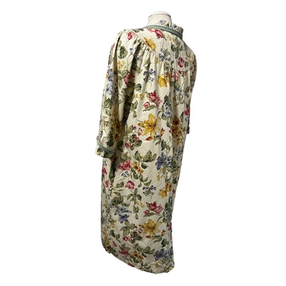 Vintage Smart Time Floral Zip Front Night Gown Robe Sz Large Womens Collared Bei - Picture 10 of 12